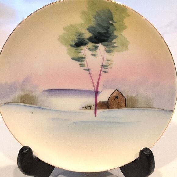 Vintage Mieto China Hand Painted Pastel Landscape Plates Set of 2 Made in Japan - Picture 2 of 9